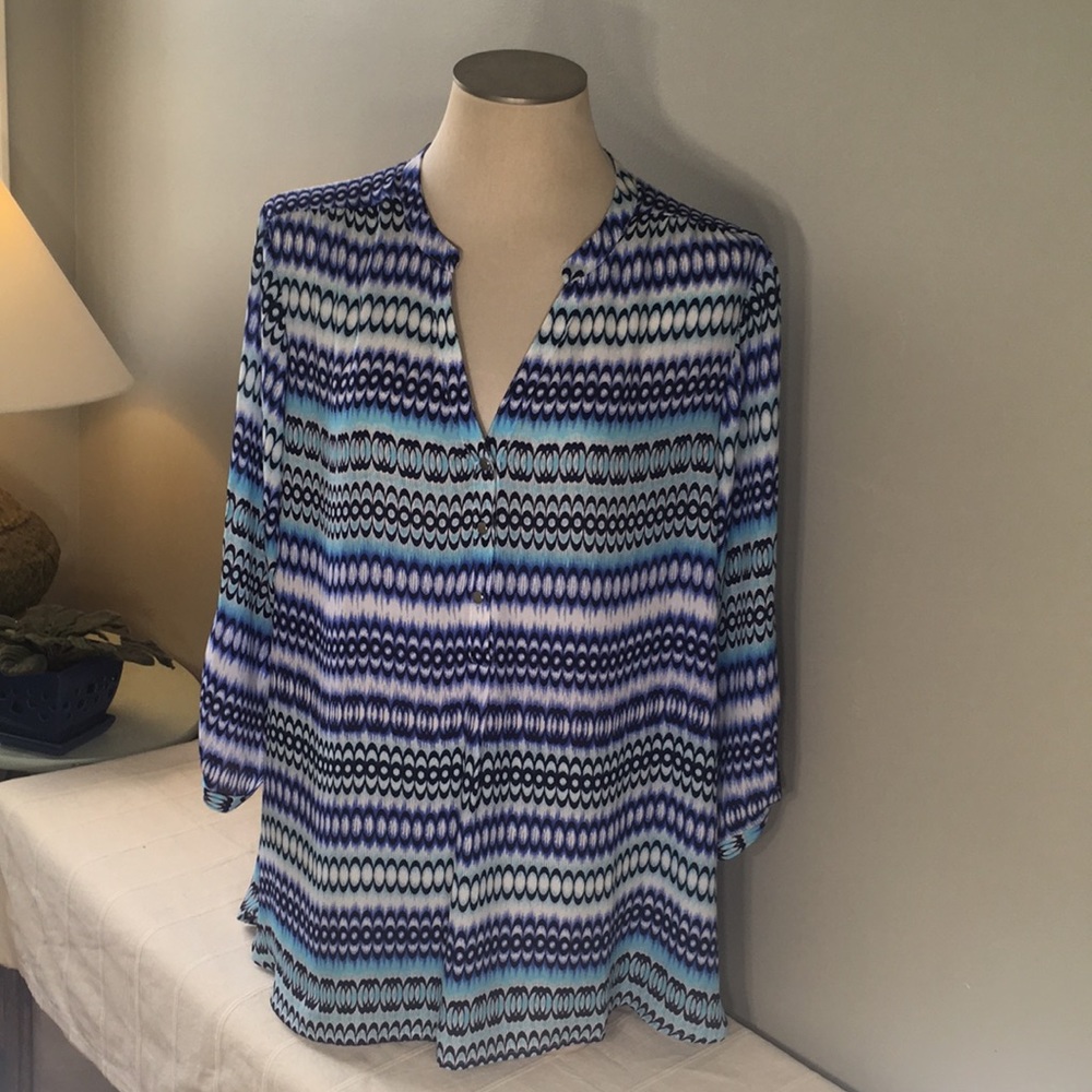 Roz & Ali GEOMETRIC Print  Blouse Flowy  Side slit 2X